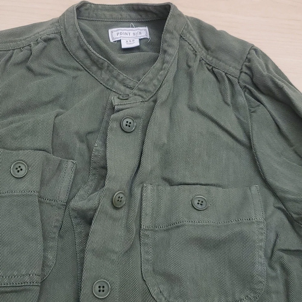 J Crew Point Sur Puff Shoulder Army Green Long Sleeve Blouse size XXS